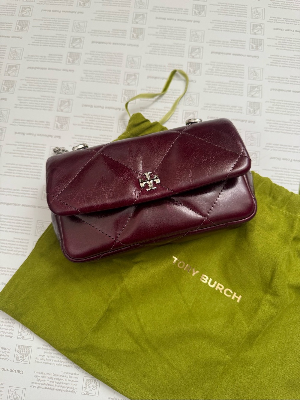 Tory burch kira diamond quilt distressed mini flap bag in Deep Burgundy